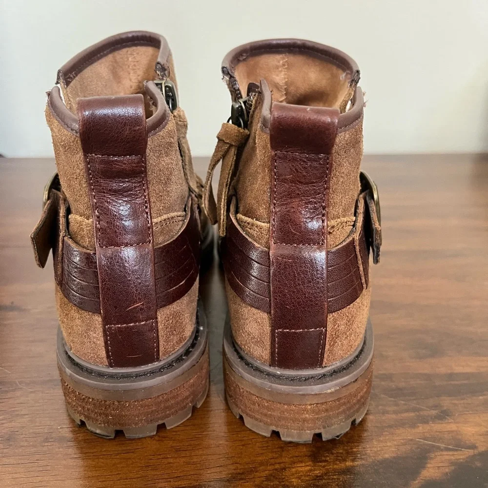 Sofft Lavina Belted Buckle Ankle Western Cowgirl Booties Siena Brown Suede 6.5